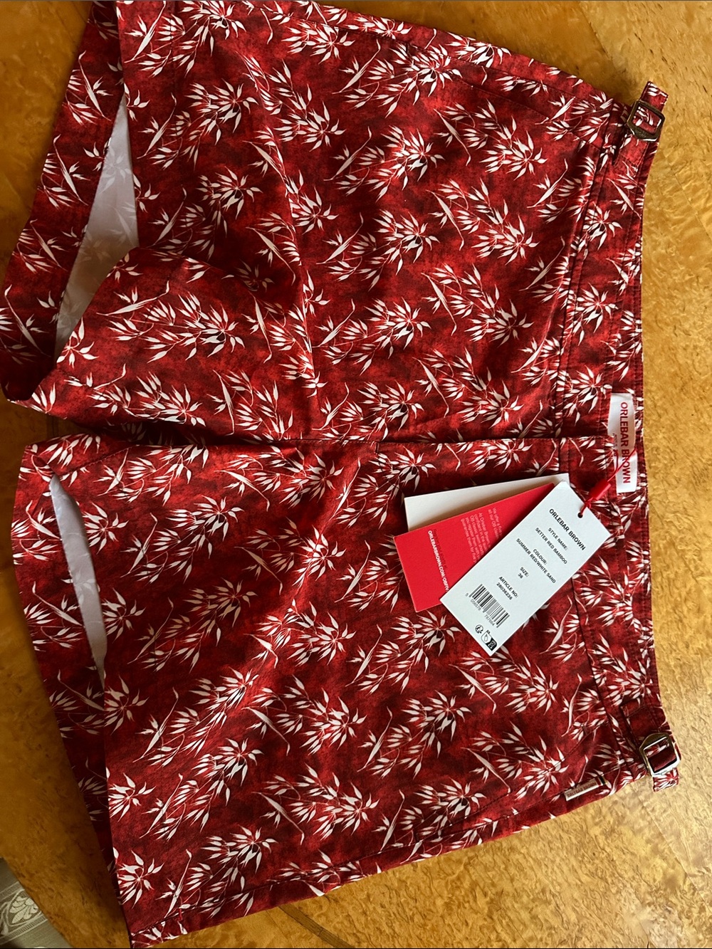 Orlebar Brown Red Floral Buckle-Waist Bermuda Shorts